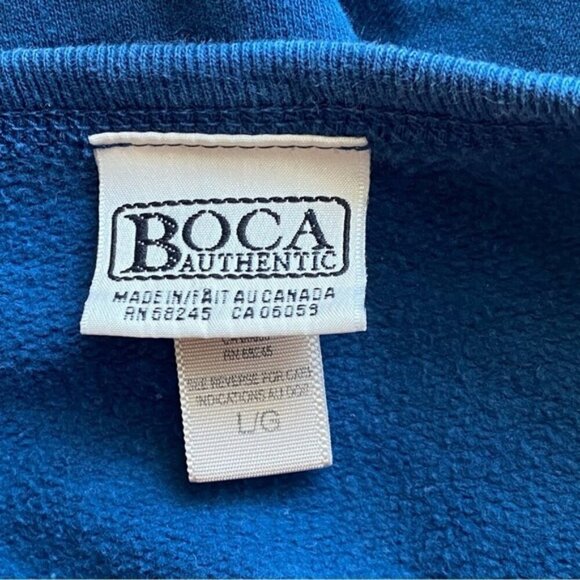 Vintage BOCA Cropped Sweatshirt Womans Large Blue Logo 100% Cotton Oversized 90s - Picture 9 of 16